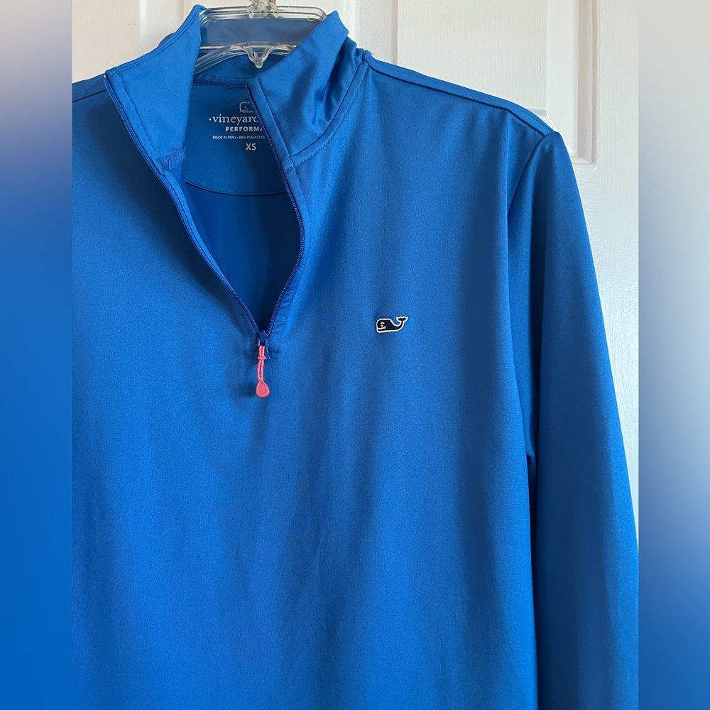 Vineyard Vines XS Blue Pullover with Pink Zipper - Performance Line